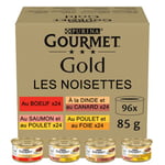 GOURMET Gold Les Noisettes : Bœuf, Poulet-Foie, Dinde-Canard, Saumon-Poulet - Pack 96x85g