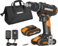 Worx WX370.1 PowerShare 20V Cordless Combi Hammer Drill Kit with 2 Batteries, C