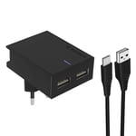 Chargeur Secteur Double USB 3A Smart IC Câble USB-C Swissten Slim noir