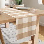 Encasa XO Chemin de Table en Coton | Taille 32x230 cm | Chèques Beige Buffalo - Lavable en Machine et Durable