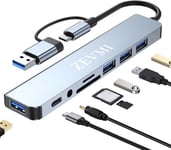 Hub USB 3.0 2.0 USB-C 8 ports : répartiteur, rallonge, adaptateur multiport avec lecteur de carte SD, TF, ports audio - Élargissez votre ordinateur portable, MacBook, PC, clé USB et plus.[S348]