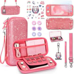 Étui pour NS Switch Lite, innoAura Pack d'accessoires avec Etui de Transport pour Switch Lite, 2 Verre Trempé, protège-pouce(Rose)