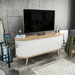 Dmora - Meuble TV Aludra, Buffet de Salon, Armoire Basse pour TV, Base Murale de Rangement, 140x43h64 cm, Chêne et Blanc