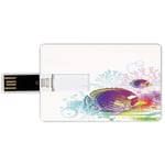 8G USB Flash Drives Credit Card Shape Tropical Animals Memory Stick Bank Card Style Colorful Squids Surrounded by Algae Swimming in Ocean Pixel Featured Exotic Sea,Multi Waterproof Pen Thumb Lovely J