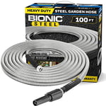 BIONIC STEEL 100 FT Garden Hose Pipe with Nozzle 304 Stainless Steel Metal Hosepipe, Crush Resistant Flexible Hose Pipe, Kink Free Ultra Lightweight Garden Hose Easy to Coil, 500 PSI, Garden Hoses