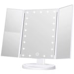 Sminkspegel Sminkspegel med lampor, 1x 2X 3X förstoring, Upplyst sminkspegel, Touch Control, Trifold Makeup Mirror, Dual Power Supply,