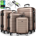 tillvex® Set de valise de voyage 4 tailles avec pèse-bagages, sangles de valise & étiquette de bagage | Coque rigide 4 roulettes | Valise à roulettes avec serrure TSA | Trolley Set de Bagages S M L XL