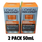 LOreal Men Expert Hydra Energetic Anti-Fatigue Vitamin C, 24H Moisturiser,2X50ML