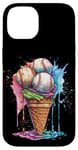 Coque pour iPhone 14 Ice Cream Baseball – Cône de glace mignon tenant des balles de baseball