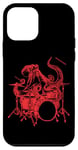 Coque pour iPhone 12 mini Pieuvre jouant de la batterie drôle de batteur de plage cool rock musicien