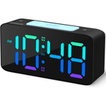 Superhög väckarklocka för tunga sovande vuxna, digital klocka med 7-färgs nattljus, justerbar volym, dimmer, USB laddare, små klockor för sovrum