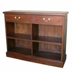 Solid Mahogany Low Bookcase Two Drawers Finished With Solid Brass Handles BCS007