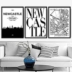 Artze Wall Art Newcastle Skyline Street Map City Prints Lot de 3 impressions sur toile 40 x 50 cm