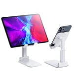 Orco Tablet Stand Phone Stand For Desk Foldable Adjustable Compact Desktop Phone Tablet Stand Holder Cradle Compatible With iPhone 12 11 Pro Xs Max XR X 8 Plus Samsung S10 S9 iPad Switch (White)