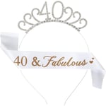 40-årsdag Sash och Tiara för Kvinnor 40-årsdag Dekoration Kristallkrona Tiara och 40 & Fabulous Födelsedagssash 40-årsdag Kostymset