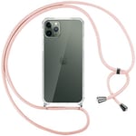 Pnakqil Collier Coque pour iPhone 11 Pro avec Cordon, Réglable Lanyard Housse Transparente Silicone Anti-Chute Etui pour iPhone 11 Pro 5.8 Pouces, Ètuis à Bandoulière, Or Rose