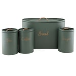 Bread Bin Tea Coffee Sugar Airtight 4pcs Canister Ivy Green Metal Food Storage