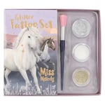 Depesche 12657 Miss Melody Night Horses-Kit Enfants avec 41 Tatouages adhésifs, 1 Pinceau et 3 poudres Scintillantes en Argent, Blanc et Or, Petit