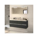 Ensemble sdb 140 cm Laqué mat Anthracite + Double vasque + Armoire miroir - diba - Meuble sous vasque : l 140 x l 54 x h 56 cm - Vasque : l 140 x l