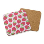 PINK STRAWBERRY PATTERN DRINKS COASTER MAT HARDBOARD SET X4 - Fruit Juicy Fun