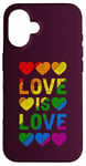 iPhone 16 Heart, Rainbow colors, Love is Love, LGBT pride Case