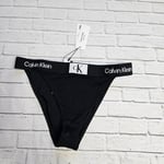 Calvin Klein Women Bikini Bottoms Cheeky High Rise with Logo Band Size L Black