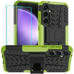 for Galaxy S23 FE Case, Samsung S23 FE Phone Case with HD Screen Protector, Shockproof Silicone Protective with Kickstand Hard Phone Cover for Samsung S23 FE (Green)