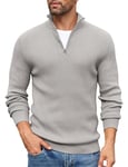 COOFANDY Pull Homme en Tricoté 1/4 Zip, Pulls á Col Montant Manches Longues, Pullover Sweater Tricoté à Col Haut 1/4 Zippé Coupe Régulière Gris Clair XXL