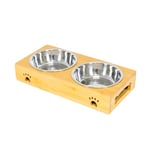 Edipets, Gamelle Chien, Chat, Double Bol Amovible Inoxydable, Base Antidérapante en Bambou (Acier Inoxydable, Double)