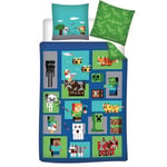 Parure Housse de couette enfant en coton MINECRAFT bleu 140x200 cm