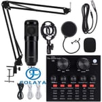 FOLAYA  Microphone à Condensateur avec carte son V8, BM-800 Micro Studio Streaming Professionnel avec, (Noir)