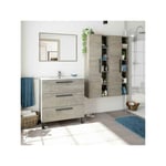 Meuble vasque 3 tiroirs 80 cm + vasque + miroir + 2 Colonnes Chêne - enatha - Meuble : l 80 x l 45 x h 86 cm Vasque : l 81.5 x l 46 x h 18 cm Miroir