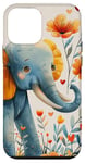 Coque pour iPhone 12 mini Motif fleurs d'éléphant avec cœurs autour de style bohème