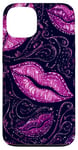 Coque pour iPhone 13 Rouge à lèvres violet minimaliste cachemire rose lèvres Kiss Kisses