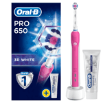 Oral-B Pro 650 Pink 3d-White Cross Action Elec. Rechargeable Toothbrush+T/Paste