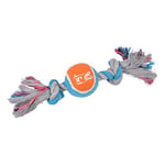 Jouet corde 2 nœuds avec balle de tennis 30cm orange bleu gris