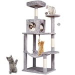 VEVOR Arbre à Chat, 143 cm, Tour d'escalade à Chats avec griffoir en sisal, Niche, hamac, perchoir supérieur, Plates-Formes de Saut, balles suspendues, pour activités d'intérieur Chats, Gris Clair