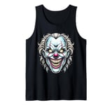 Creepy Clown Face with Glowing Eyes Sharp Teeth Halloween Tank Top