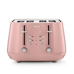 De'Longhi Eclettica BPA Free Metal Toaster CTY4003.PK, 4 Slot Toaster with Reheat and Defrost Functions, Control Panels, Progressive Browning Levels, Pull Crumbs Trays, Stainless Steel, 1800W, Pink