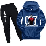 CR7 Ronaldo Pojkars Träningsoverall Fotboll Hoodie Sweatshirt Hoodie Toppar + Byxor Utrustning Marinblå Marinblå Navy blue 140 cm