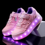 Barn Två Hjul Lysande Glödande Sneakers Röd Rosa Blå Led Light Rullskridskoskor Barn Led Skor Pojkar Flickor USB -laddning Q7- pink 34