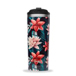 QWETCH - Travel Mug Isotherme - Tropical Noir 470ml - Thermos Café & Thé en I...