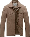 WenVen Homme Veste Style Militaire Printemps Coupe-Vent Veste Zippée Veste Cargo Classique en Coton Manteau Décontracté Casual Blouson Multipoches Kaki L