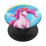 Colorful Unicorn in Clouds with Bright Rainbow PopSockets Adhesive PopGrip