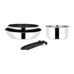 Sitram 716899 Batterie de cuisine 4 pièces Acier Inoxydable Collection Arpege : manche amovible, 2 Poêles Ø20,24 cm, 1 Casserole Ø16 cm - Revêtement sans PFOA - Tous feux dont induction