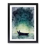 Alone In A Boat Framed Print for Living Room Bedroom Home Office Décor, Wall Art Picture Ready to Hang, Black A4 Frame (34 x 25 cm)