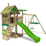 Aire de jeux Portique bois JungleJumbo avec balançoire et toboggan Maison enfant exterieur avec bac à sable - pommevert - Fatmoose