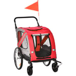 Pawhut - Remorque vélo jogger 2 en 1 pour animaux drapeau roue avant pivotante réflecteurs rouge gris