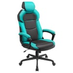 SONGMICS Chaise de Bureau, Fauteuil Gaming, Réglable en Hauteur, Surface en PU, Appuie-tête Réglable, Accoudoirs Rembourrés, Dossier Inclinable, Charge 150 kg, Bleu Turquoise OBG066Q01