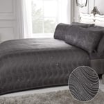 Sleepdown Swirl Striped Glitter Charcoal Grey Jacquard Luxury Easy Care Duvet Cover Quilt Bedding Set with Pillowcase - Single (135cm x 200cm)